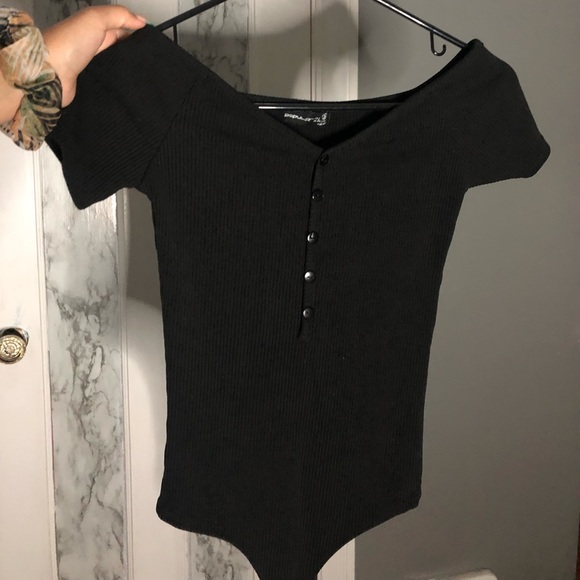 plain black off the shoulder top